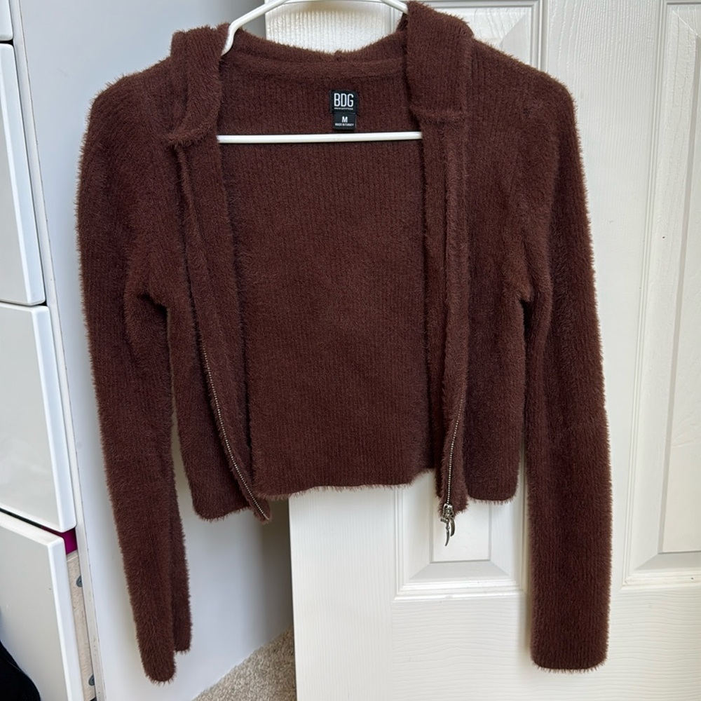 BDG brown fuzzy cropped jacket